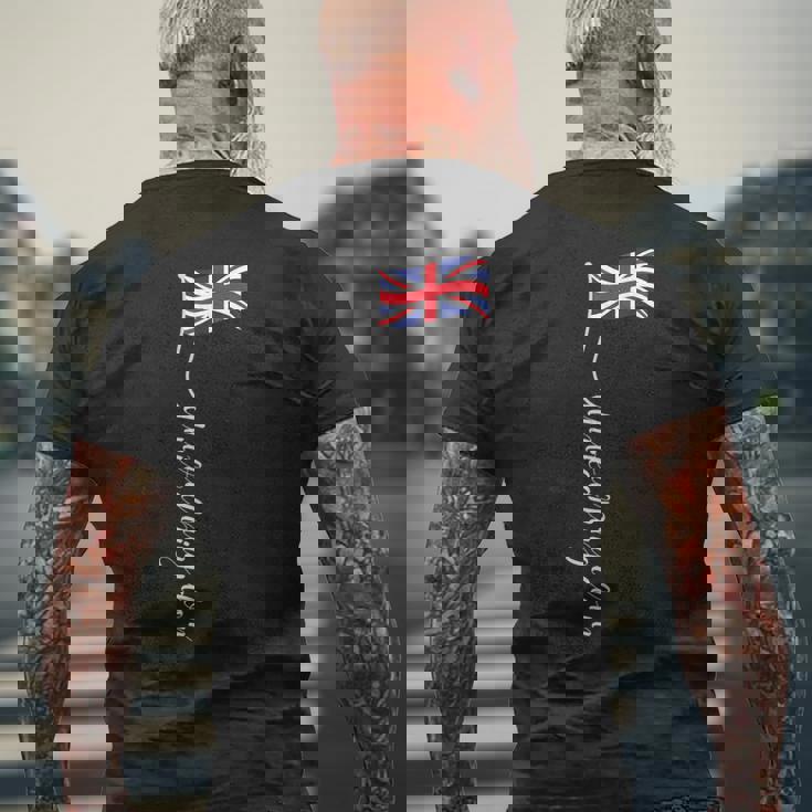 Uk 英国 シグネチャー ユニオンジャック フラッグポール イギリス用 メンズTシャツ バックプリント 高齢者への贈り物