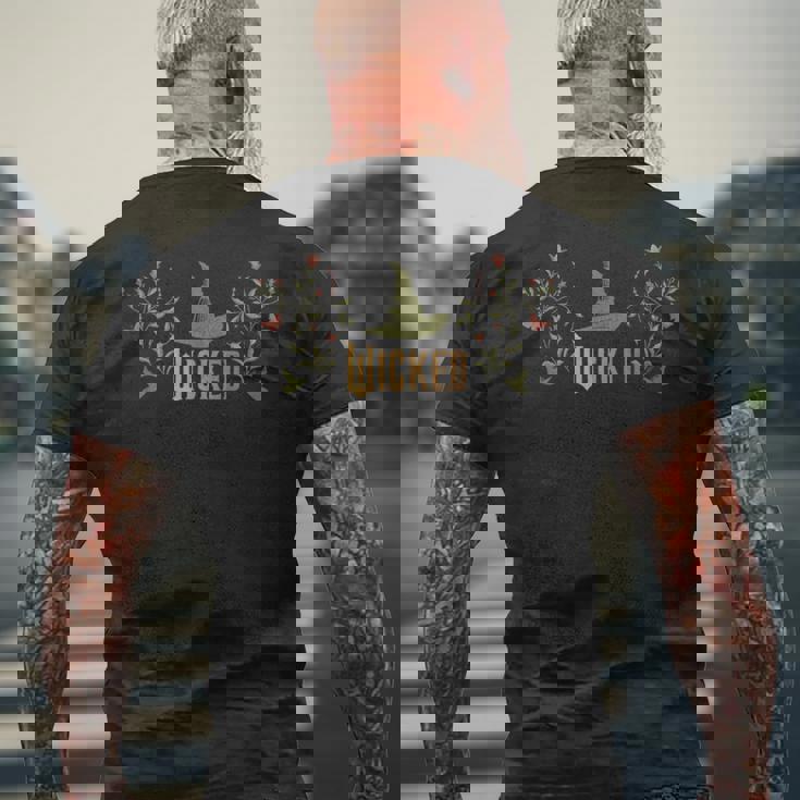 Wicked Movie ロゴ エルファバハット フローラル メンズTシャツ バックプリント 高齢者への贈り物