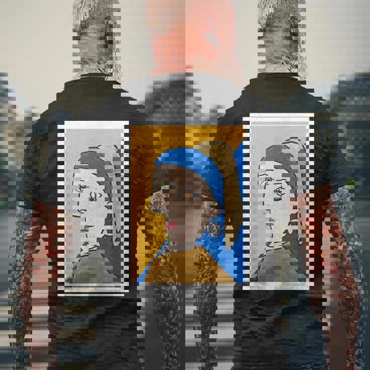 【ピカソ風】真珠の耳飾りの少女／フェルメール（パロディ）【世界の名画】面白い 美術館アート メンズTシャツ バックプリント 高齢者への贈り物