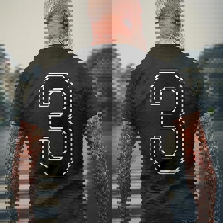 【両面プリント・表裏】3 数字 背番号・胸 ユニフォーム ナンバー【ブラック／黒の文字】スポーツ 部活 チーム 野球 メンズTシャツ バックプリント 高齢者への贈り物