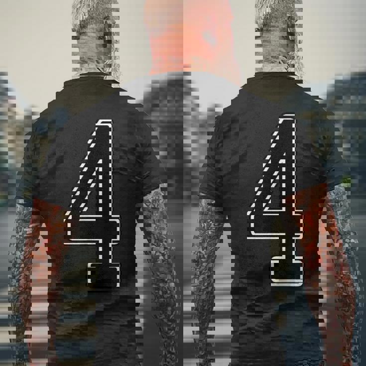 【両面プリント・表裏】4 数字 背番号・胸 ユニフォーム ナンバー【ブラック／黒の文字】スポーツ 部活 チーム 野球 メンズTシャツ バックプリント 高齢者への贈り物