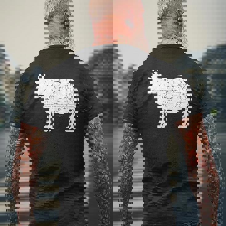 【牛肉部位】肉の部位 牛 うし 和牛 焼肉 牛丼 定食 部位 しゃぶしゃぶ すき焼き おもしろ 面白い ネタ ウケ狙い メンズTシャツ バックプリント 高齢者への贈り物