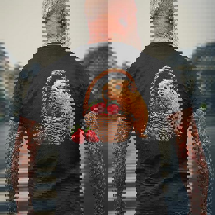 いちご モルモット いちご 野生動物 かわいい モルモット メンズTシャツ バックプリント 高齢者への贈り物