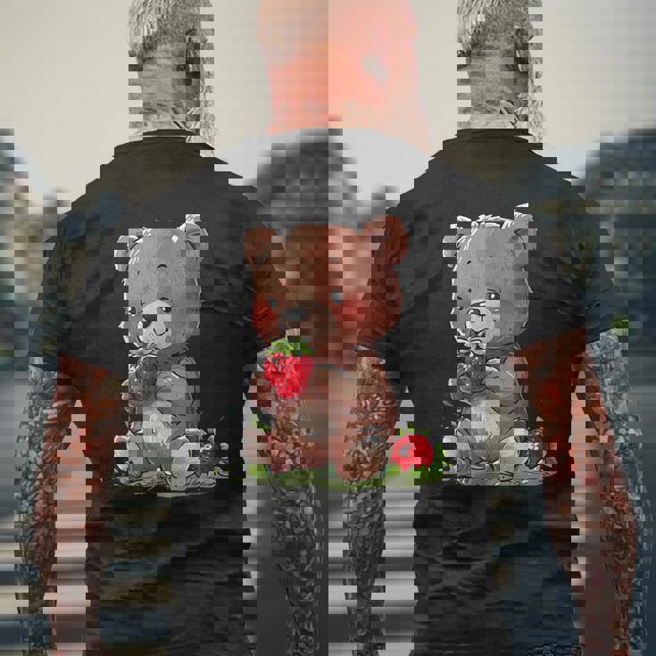 いちごくま かわいい くま 作品 描画 いちご フルーツ メンズTシャツ バックプリント 高齢者への贈り物