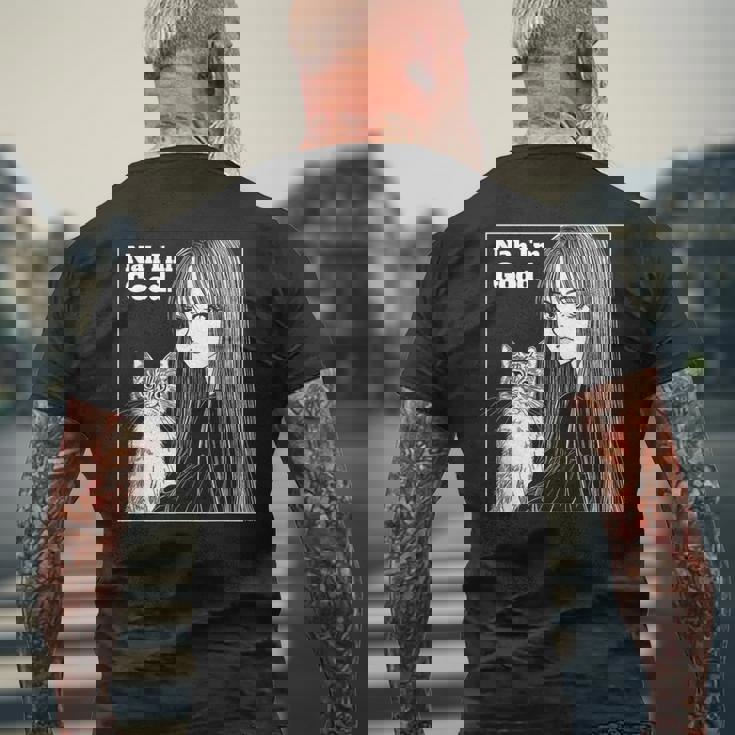 いや 猫と一緒にいい女 80年代 アニメ ヴィンテージ 漫画 メンズTシャツ バックプリント 高齢者への贈り物