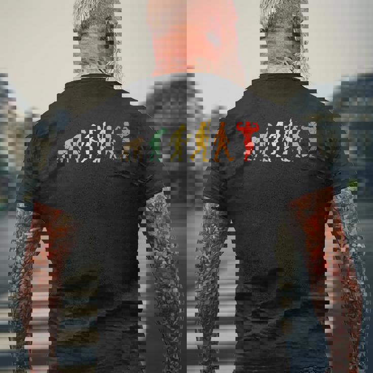 おかしいボディビル進化プレゼントヴィンテージボディビルダー メンズTシャツ バックプリント 高齢者への贈り物