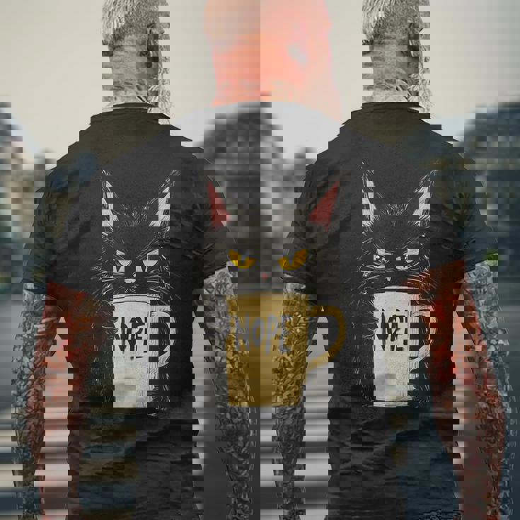 おかしな猫 コーヒーマグと黒猫 Nope メンズTシャツ バックプリント 高齢者への贈り物