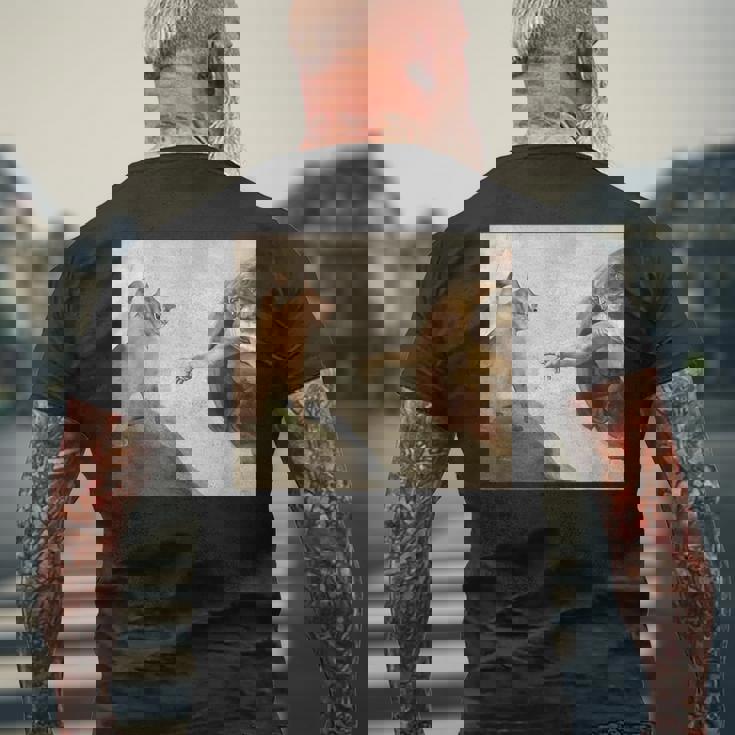 おかしな猫 神 創造 アダム ミーム イエス メンズTシャツ バックプリント 高齢者への贈り物