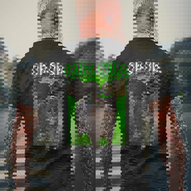 おもしろいいいあ オイア スピニングキャット ミーム おおいいあい 猫 メンズTシャツ バックプリント 高齢者への贈り物