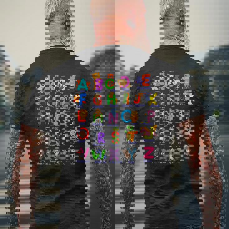 おもしろアルファベット動物新学期abc学習ギフト メンズTシャツ バックプリント 高齢者への贈り物