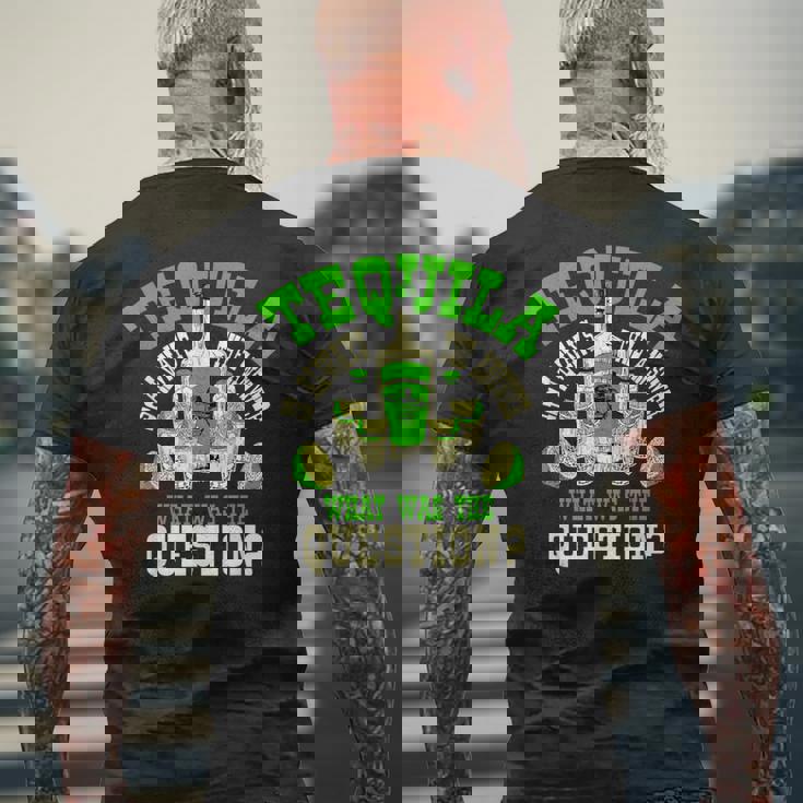 おもしろテキーラ飲んでるテキーラはいつも答えの贈り物 メンズTシャツ バックプリント 高齢者への贈り物