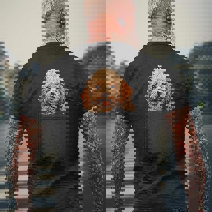 おもしろトイプードル 子犬 ポケットに入れたかわいいペット愛好家 メンズTシャツ バックプリント 高齢者への贈り物