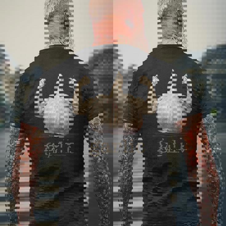 おもしろニンニクデザイン メンズTシャツ バックプリント 高齢者への贈り物