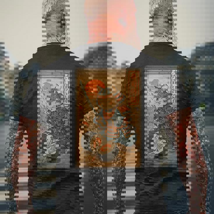 おもしろ寿司 侍猫 道場 夕日 浮世絵 漫画 漢字アート メンズTシャツ バックプリント 高齢者への贈り物