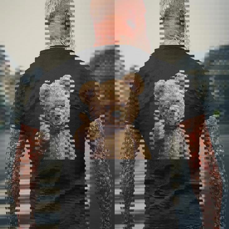 かっこいいテディベア 親指付き メンズTシャツ バックプリント 高齢者への贈り物