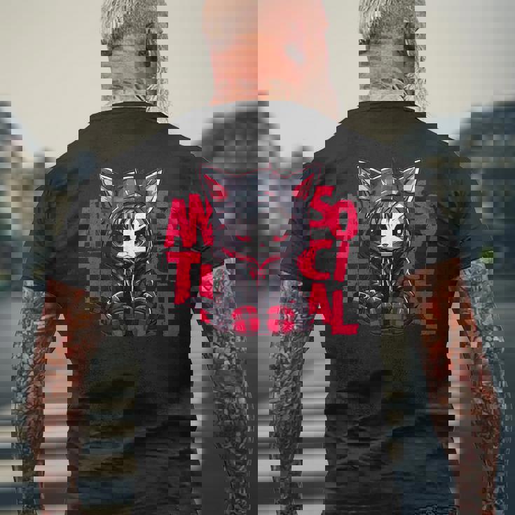 かわいい アニメ ゴシック 猫 ちび反社会的 メンヘラ グランジ メンズTシャツ バックプリント 高齢者への贈り物