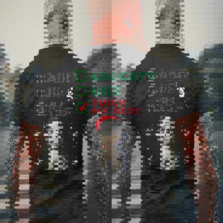 かわいい ダンディ ディンモント テリア 犬 クリスマス いたずら 素敵 試した メンズTシャツ バックプリント 高齢者への贈り物