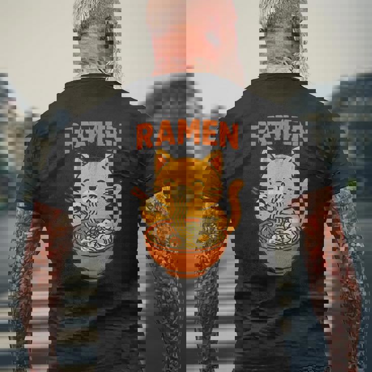 かわいい ラーメン 猫 和麺 メンズTシャツ バックプリント 高齢者への贈り物