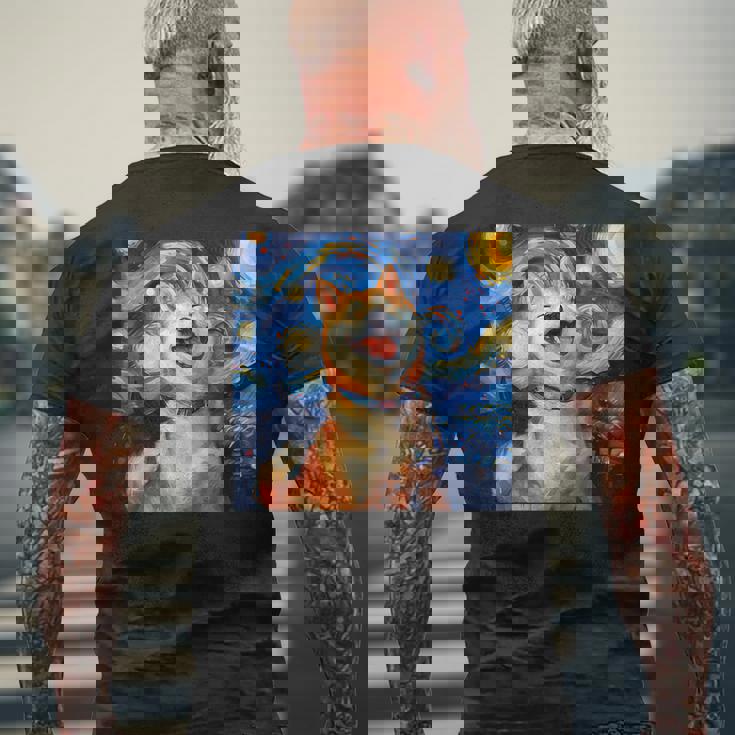 かわいい 柴犬 犬 星月夜 ヴィンセント・ヴァン・ゴッホ 絵画 メンズTシャツ バックプリント 高齢者への贈り物