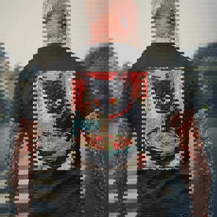 かわいい 黒猫 ラブ ラーメン カワイイ ねこ アニメ 日本語 メンズTシャツ バックプリント 高齢者への贈り物