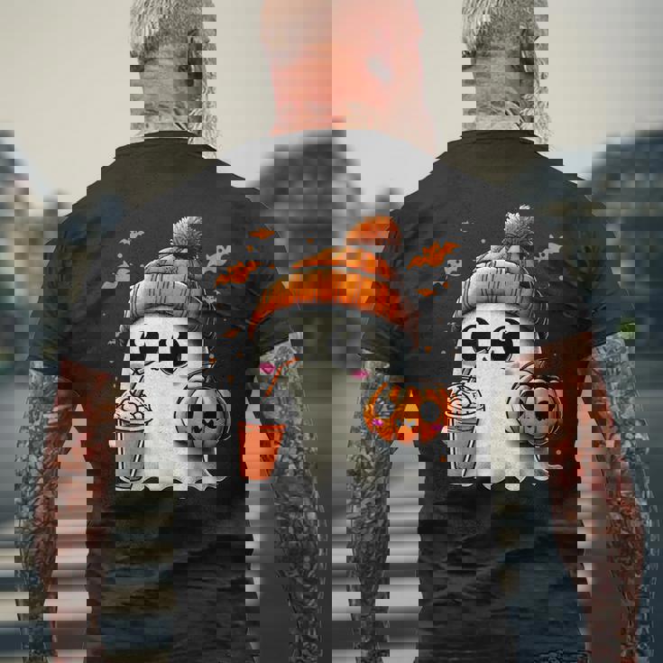 かわいいおばけを飲むかぼちゃスパイス ゴーストハロウィンコスチューム メンズTシャツ バックプリント 高齢者への贈り物