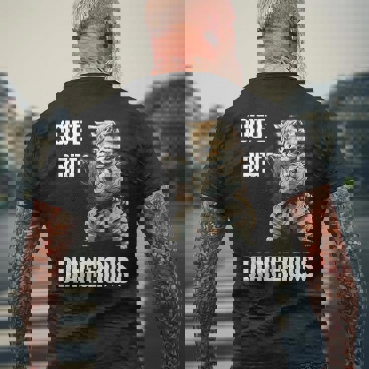 かわいいけど危険な空手 面白い テコンドー 猫 格闘技 メンズTシャツ バックプリント 高齢者への贈り物