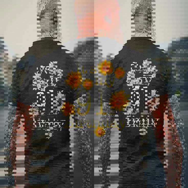 かわいいひまわり Its My 91歳の誕生日 91歳の誕生日 メンズTシャツ バックプリント 高齢者への贈り物