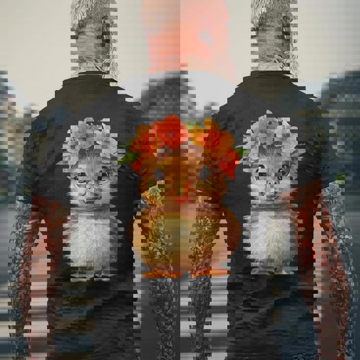 かわいいアヒルの子と花冠 メンズTシャツ バックプリント 高齢者への贈り物