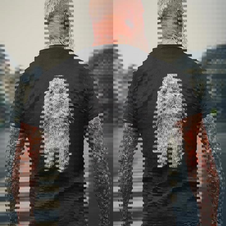 かわいいウサギの耳 座っているロップスケッチ メンズTシャツ バックプリント 高齢者への贈り物