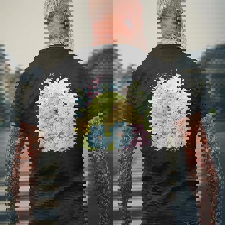 かわいいカメの花 I キッズ 亀 メンズTシャツ バックプリント 高齢者への贈り物