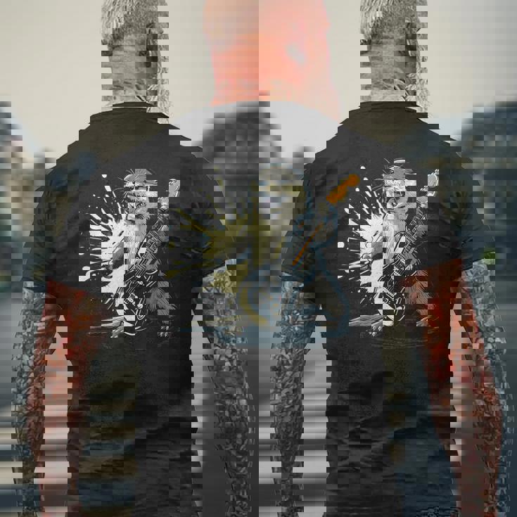 かわいいカワウソの顔のコスチューム エレキギター付き 音楽ファン向け メンズTシャツ バックプリント 高齢者への贈り物