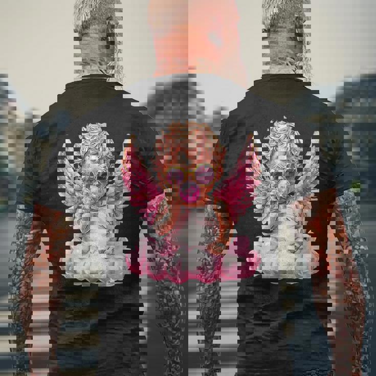 かわいいキューピッド吹くバブルガムサングラスバレンタインデー。 メンズTシャツ バックプリント 高齢者への贈り物