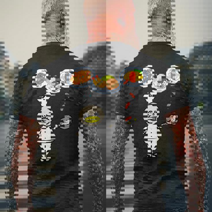 かわいいコックさん 洋食屋さん オムライス ナポリタン ハンバーグ エビフライ ウィンナー フライパン おもしろ メンズTシャツ バックプリント 高齢者への贈り物