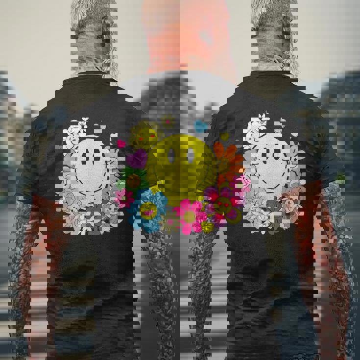 かわいいスマイルフェイス 花 ハッピーフェイス 花 ハート キッズ ガールズ メンズTシャツ バックプリント 高齢者への贈り物