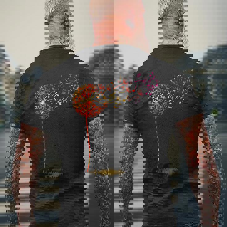 かわいいタンポポ 音符付き 花 男女兼用 音楽 メンズTシャツ バックプリント 高齢者への贈り物