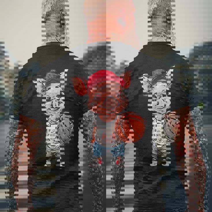 かわいいバスケットボールブタ メンズTシャツ バックプリント 高齢者への贈り物