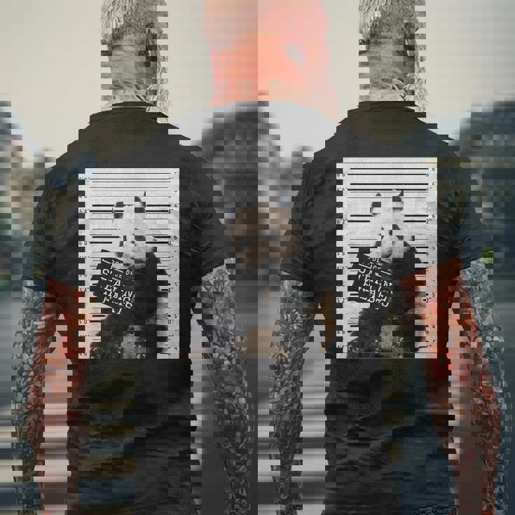 かわいいパンダの顔写真 犯罪者パンダ メンズTシャツ バックプリント 高齢者への贈り物