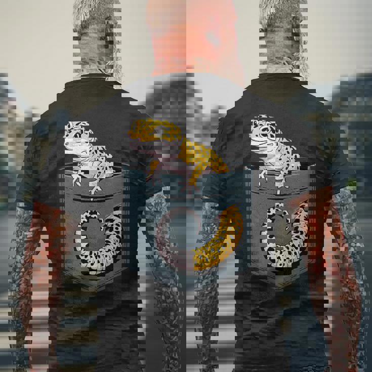 かわいいヒョウゲッコ トカゲ爬虫類 ヒョウ ヤモリのお父さん用 メンズTシャツ バックプリント 高齢者への贈り物