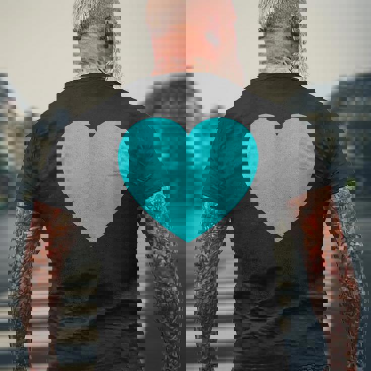 かわいいブルーターコイズハート メンズTシャツ バックプリント 高齢者への贈り物