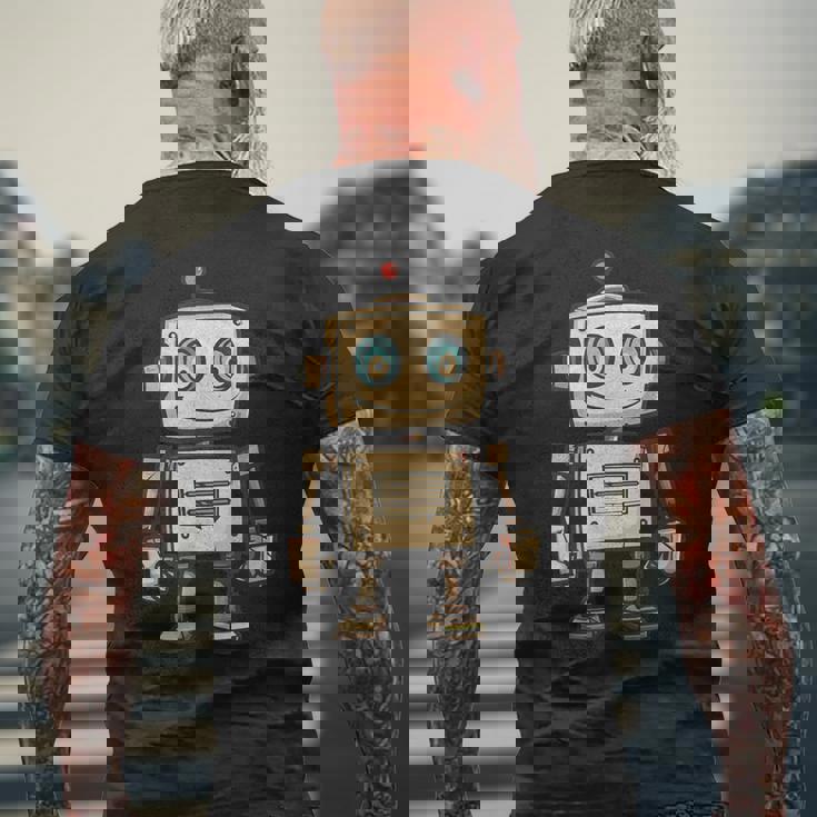 かわいい小さなロボット、ビンテージキッズロボット メンズTシャツ バックプリント 高齢者への贈り物