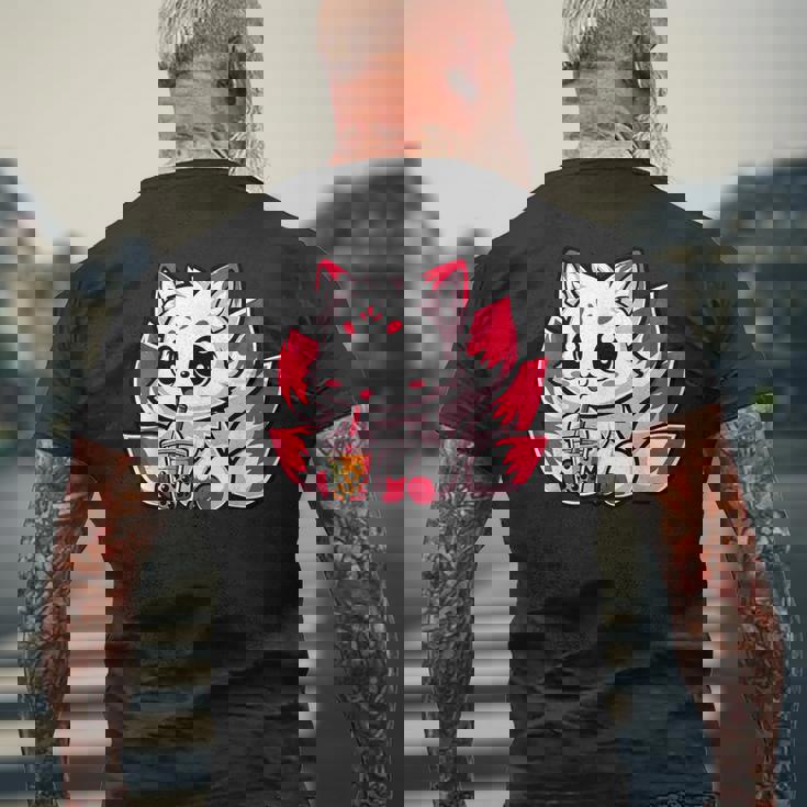 かわいい日本のキツネ九尾キツネボバティーアニメ メンズTシャツ バックプリント 高齢者への贈り物