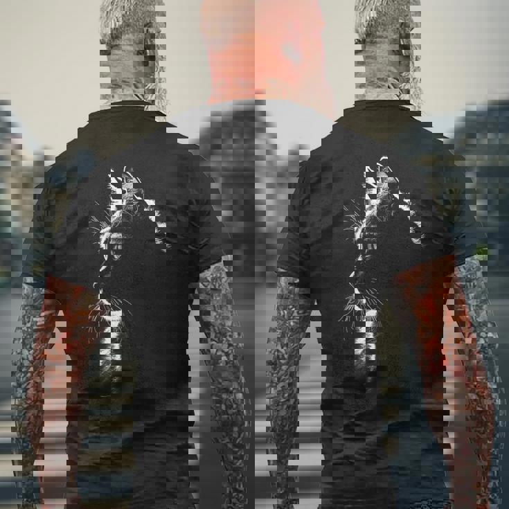 かわいい猫のシルエット 猫の肉球 猫好き 愛猫家 ペット 猫飼い おもしろ 可愛い ネコ ねこ 猫 メンズTシャツ バックプリント 高齢者への贈り物