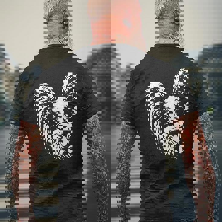 かわいい覗くパピヨン犬のグラフィック デザイン メンズTシャツ バックプリント 高齢者への贈り物