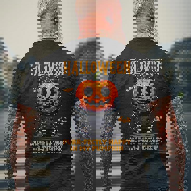 かわいい黒猫ハロウィン衣装カボチャデザインマスク面白い メンズTシャツ バックプリント 高齢者への贈り物