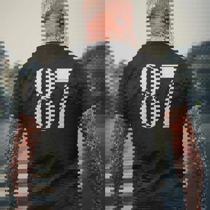 こんにちは 87歳誕生日ようこそ 87 メンズTシャツ バックプリント 高齢者への贈り物