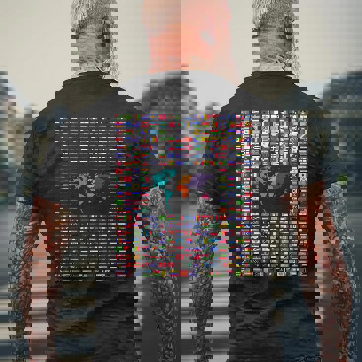 すべての国 世界の国旗 287 国旗 国際 メンズTシャツ バックプリント 高齢者への贈り物