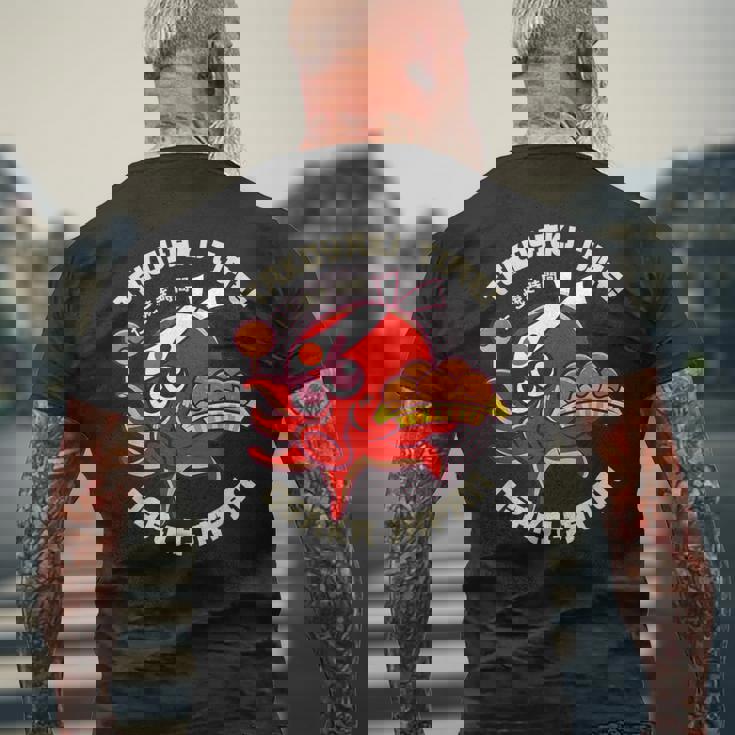 たこ焼きタイム 大阪 日本 タコスナック たこ焼き メンズTシャツ バックプリント 高齢者への贈り物