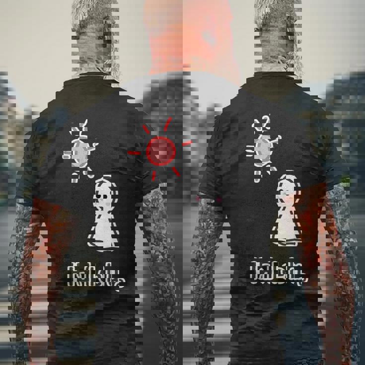 てるてる坊主 ハレルくん《晴れ》Hallelu 晴れる ぼうず【ゆるフレンズ】梅雨 かわいい キャラクター イラスト メンズTシャツ バックプリント 高齢者への贈り物