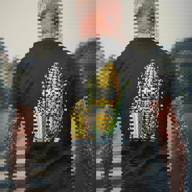 とうもろこしとポップコーンのキャラクター メンズTシャツ バックプリント 高齢者への贈り物