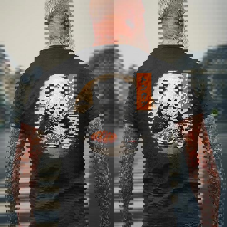 とんかつ パンダ 水墨画 日本食 日本語 おもしろ レトロ 和風 動物 メンズTシャツ バックプリント 高齢者への贈り物